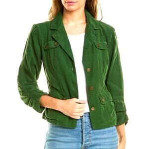 Wearable Green Corduroy Jacket  Lightweight Size Small Bronze Button Accents